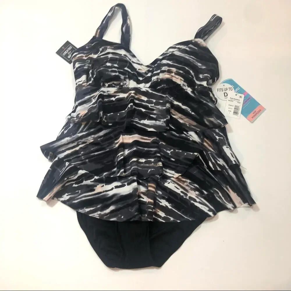 Swim Solutions BLACK Tiered One-Piece Swimsuit